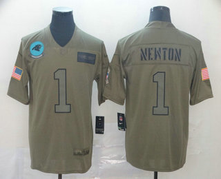Men's Carolina Panthers #1 Cam Newton Olive Camo 2019 Salute To Service Stitched NFL Nike Limited Jersey