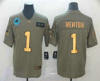 Men's Carolina Panthers #1 Cam Newton Olive Gold 2019 Salute To Service Stitched NFL Nike Limited Jersey