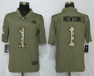 Men's Carolina Panthers #1 Cam Newton Olive With Camo 2017 Salute To Service Stitched NFL Nike Limited Jersey