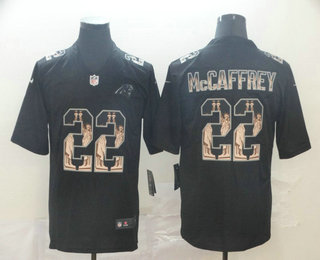 Men's Carolina Panthers #22 Christian McCaffrey 2019 Black Statue Of Liberty Stitched NFL Nike Limited Jersey