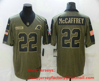 Men's Carolina Panthers #22 Christian McCaffrey 2021 Olive Salute To Service Limited Stitched Jersey