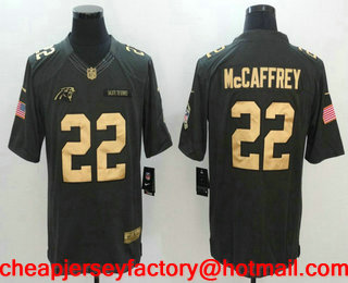 Men's Carolina Panthers #22 Christian McCaffrey Anthracite Gold 2016 Salute To Service Stitched NFL Nike Limited Jersey