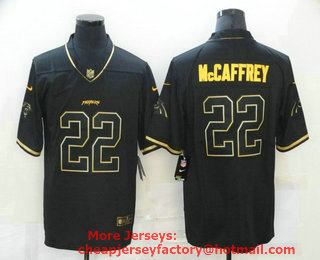 Men's Carolina Panthers #22 Christian McCaffrey Black Gold 2020 Salute To Service Stitched NFL Nike Limited Jersey