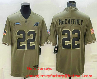 Men's Carolina Panthers #22 Christian McCaffrey Olive 2022 Salute To Service Limited Stitched Jersey