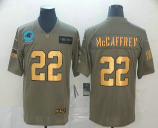 Men's Carolina Panthers #22 Christian McCaffrey Olive Gold 2019 Salute To Service Stitched NFL Nike Limited Jersey