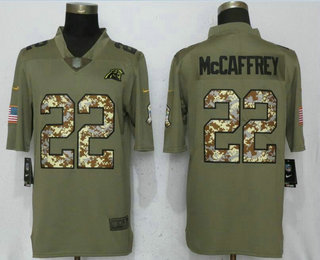 Men's Carolina Panthers #22 Christian McCaffrey Olive With Camo 2017 Salute To Service Stitched NFL Nike Limited Jersey