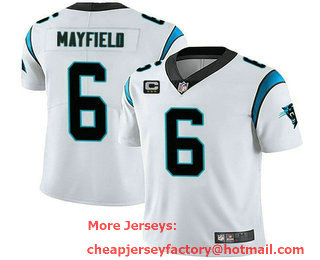 Men's Carolina Panthers #6 Baker Mayfield White With 3 star C Patch Vapor Untouchable Limited Stitched Jersey