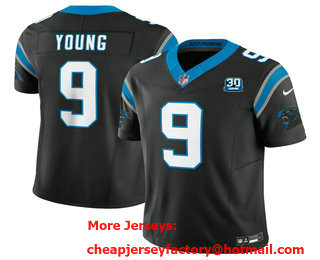 Men's Carolina Panthers #9 Bryce Young Black 2024 FUSE Vapor Limited 30th Patch Stitched Jersey