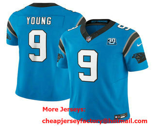 Men's Carolina Panthers #9 Bryce Young Blue 2024 FUSE Vapor Limited 30th Patch Stitched Jersey