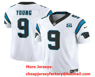 Men's Carolina Panthers #9 Bryce Young White 2024 FUSE Vapor Limited 30th Patch Stitched Jersey