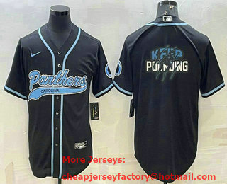 Men's Carolina Panthers Black Team Big Logo With Patch Cool Base Stitched Baseball Jersey