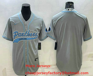 Men's Carolina Panthers Blank Grey With Patch Cool Base Stitched Baseball Jersey