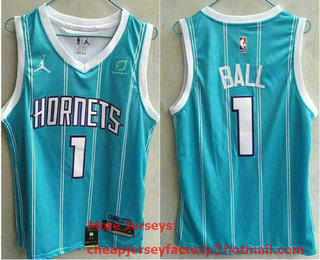 Men's Charlotte Hornets #1  LaMelo Ball Light Blue 2022 Brand Jordan Swingman Jersey With Sponsor