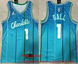 Men's Charlotte Hornets #1 LaMelo Ball Blue Jordan Diamond 2022 City Edition Swingman Stitched Jersey