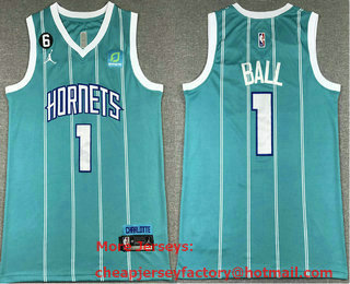 Men's Charlotte Hornets #1 LaMelo Ball Blue With No 6 Patch Stitched Jersey