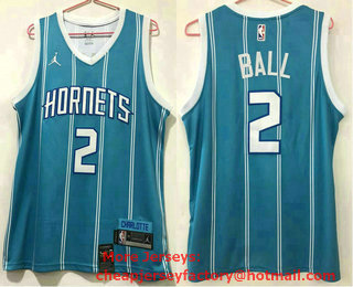 Men's Charlotte Hornets #2 LaMelo Ball Blue 2021 Brand Jordan City Edition Swingman Jersey With The Sponsor Logo