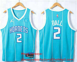 Men's Charlotte Hornets #2 LaMelo Ball Blue 75th Anniversary Stitched Jersey