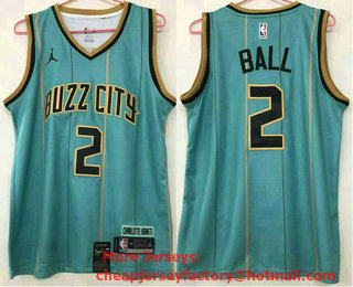 Men's Charlotte Hornets #2 LaMelo Ball Green 2021 Brand Jordan City Edition Swingman Jersey