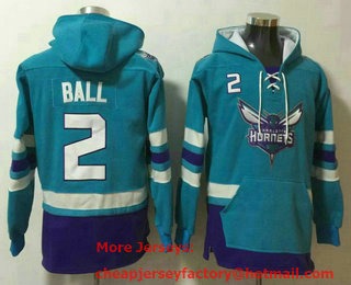 Men's Charlotte Hornets #2 LaMelo Ball NEW Blue Pocket Stitched NBA Pullover Hoodie