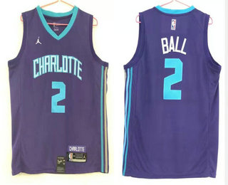 Men's Charlotte Hornets #2 LaMelo Ball Purple 2021 Brand Jordan City Edition Swingman Jersey