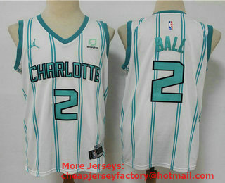 Men's Charlotte Hornets #2 LaMelo Ball White 2021 Brand Jordan Swingman Stitched NBA Jersey With The Sponsor Logo
