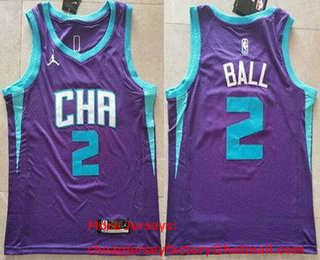 Men's Charlotte Hornets #2 Lamelo Ball Purple Statement Icon Swingman Jersey