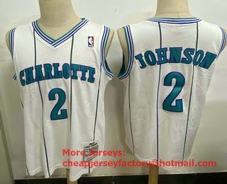 Men's Charlotte Hornets #2 Larry Johnson 1992-93 White Hardwood Classics Soul Swingman Throwback Jersey