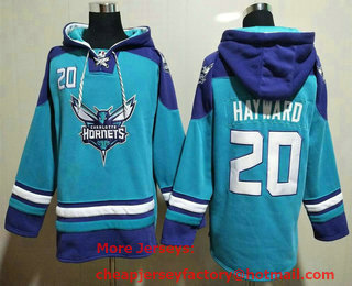 Men's Charlotte Hornets #20 Gordon Hayward Blue Ageless Must Have Lace Up Pullover Hoodie