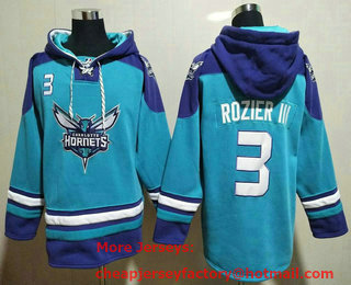 Men's Charlotte Hornets #3 Terry Rozier III Blue Ageless Must Have Lace Up Pullover Hoodie