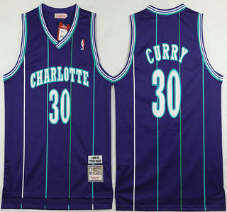Men's Charlotte Hornets #30 Dell Curry 1992-93 Purple Hardwood Classics Soul Swingman Throwback Jersey