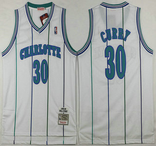 Men's Charlotte Hornets #30 Dell Curry 1992-93 White Hardwood Classics Soul Swingman Throwback Jersey