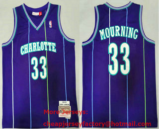 Men's Charlotte Hornets #33 Alonzo Mourning 1994-95 Purple Hardwood Classics Soul Swingman Throwback Jersey