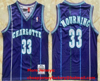 Men's Charlotte Hornets #33 Alonzo Mourning Purple 1992-93 Throwback Swingman Jersey