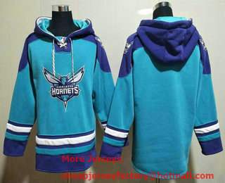 Men's Charlotte Hornets Blank Blue Ageless Must Have Lace Up Pullover Hoodie