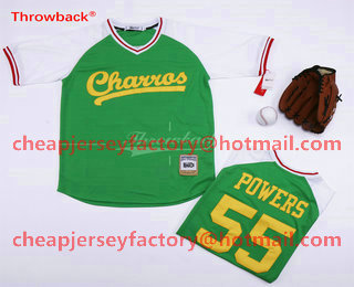 Men's Charros #55 Kenny Powers Green White White Throwback Jersey