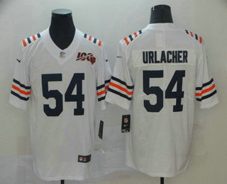 Men's Chicago Bear #54 Brian Urlacher White 2019 100th seasons Patch Vapor Untouchable Stitched NFL Nike Alternate Classic Limited Jersey