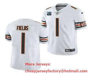 Men's Chicago Bears #1 Justin Fields 2022 White With 1 star C Patch Vapor Untouchable Limited Stitched Jersey