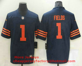 Men's Chicago Bears #1 Justin Fields Blue With Orange 2021 Vapor Untouchable Stitched NFL Nike Limited Jersey