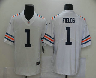 Men's Chicago Bears #1 Justin Fields White 2021 Vapor Untouchable Stitched NFL Nike Alternate Classic Limited Jersey