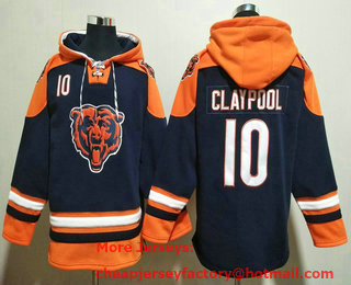 Men's Chicago Bears #10 Chase Claypool Navy Blue Ageless Must Have Lace Up Pullover Hoodie