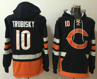 Men's Chicago Bears #10 Mitchell Trubisky NEW Navy Blue Pocket Stitched NFL Pullover Hoodie