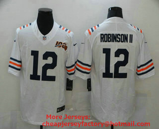 Men's Chicago Bears #12 Allen Robinson II White 2019 100th seasons Patch Vapor Untouchable Stitched NFL Nike Alternate Classic Limited Jersey