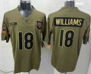 Men's Chicago Bears #18 Caleb Williams Olive 2025 FUSE Salute to Service Limited Jersey
