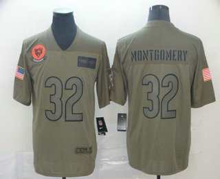 Men's Chicago Bears #32 David Montgomery NEW Olive 2019 Salute To Service Stitched NFL Nike Limited Jersey