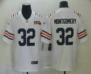 Men's Chicago Bears #32 David Montgomery White 2019 100th seasons Patch Vapor Untouchable Stitched NFL Nike Alternate Classic Limited Jersey