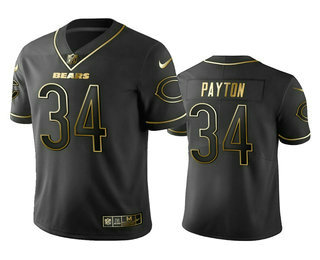 Men's Chicago Bears #34 Walter Payton 2019 Black Golden Edition Stitched NFL Nike Limited Jersey