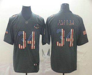 Men's Chicago Bears #34 Walter Payton 2019 Black Salute To Service USA Flag Fashion Limited Jersey