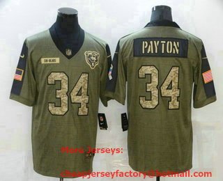 Men's Chicago Bears #34 Walter Payton 2021 Olive Camo Salute To Service Limited Stitched Jersey