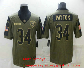 Men's Chicago Bears #34 Walter Payton 2021 Olive Salute To Service Limited Stitched Jersey