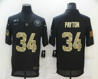 Men's Chicago Bears #34 Walter Payton Black Camo 2020 Salute To Service Stitched NFL Nike Limited Jersey